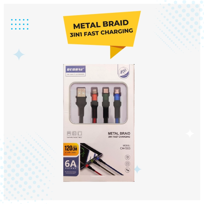 3 IN 1 DATA CABLE METAL BRAID