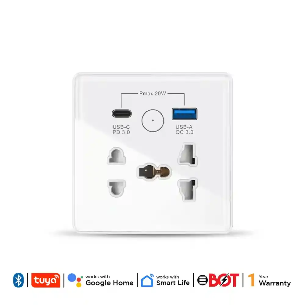 Smart 5 Pin Universal Socket With USB (White)