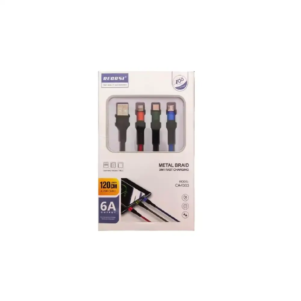 3 IN 1 Data Cable Metal Braid